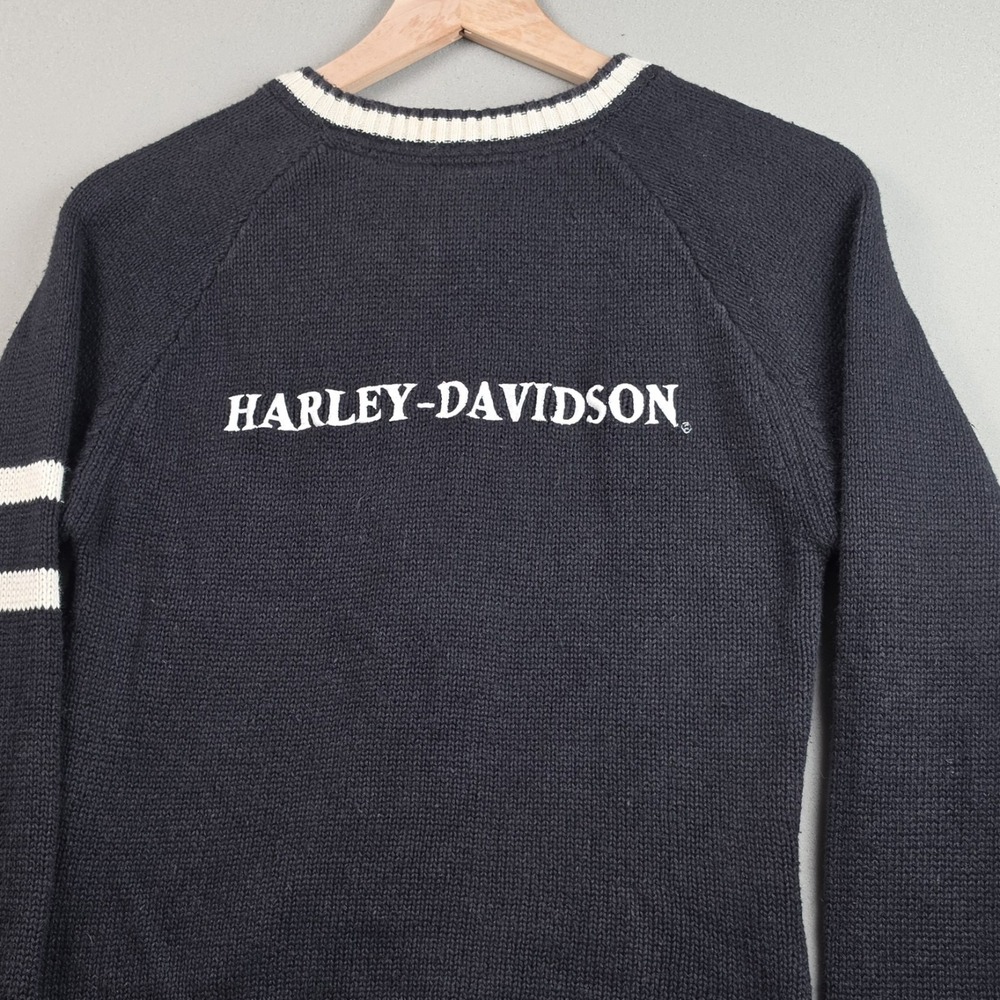 Harley Davidson Sweater Womens S Black Full Zip Knit Cardigan Vintage Eagle Tag